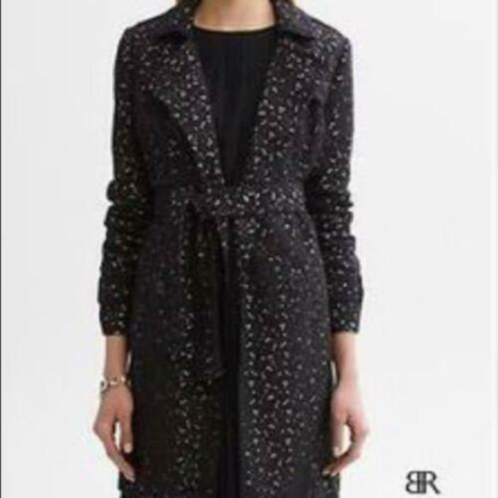 Banana Republic Monogram Lace Trench Coat Black & Beige Belted (Size M)